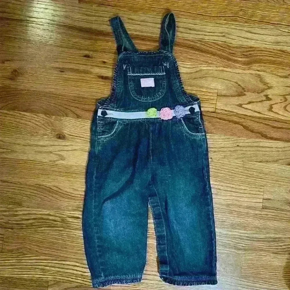 Vintage OshKosh B’Gosh Girls Denim Vestback Overalls Size 18 Months Embroidered